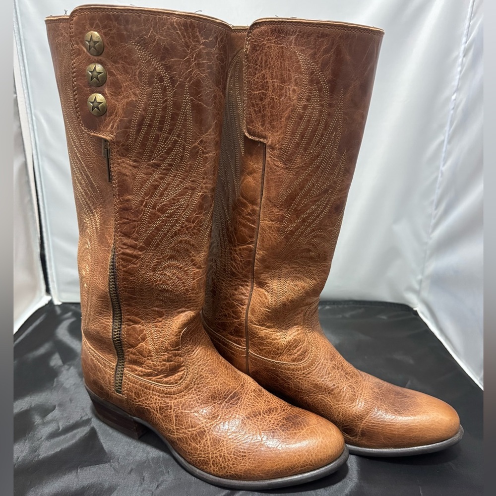 Ariat Tan Leather Embroidered Mid-Calf Heeled Boots - Picture 2 of 9